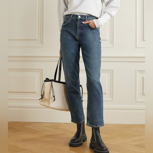 Agolde Wilder Mid-Rise Straight Leg Denim Jeans In Hype Size 32 NWT - Picture 1 of 14